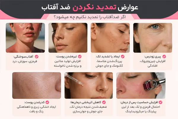 عوارض تمدید نکردن ضد آفتاب